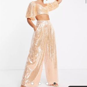 ASOS EDITION Orange Sequin Crop Top Pants SET